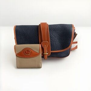 Vintage Dooney & Bourke Blue All Weather Leather Saddle Crossbody Bag + Wallet